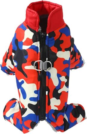 Водонепроникний зимовий одяг для собак, теплий одяг для цуценят з кільцем D, камуфляжний одяг з відбиваючими елементами для маленьких та середніх собак (наприклад, чихуахуа) (Червоний, M)