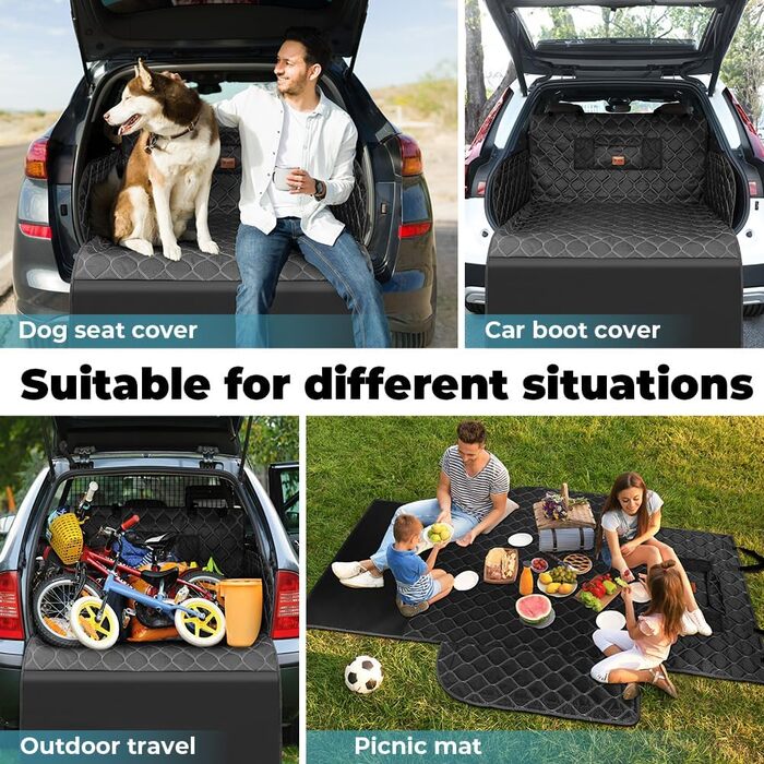 Захист для багажника авто: килимок для собак KYG, водовідштовхувальний, антикіготкові бортики, 215x110 см, чорний