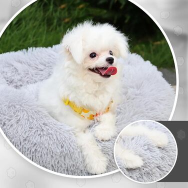 Кругле ліжко для собак та котів, 60 см, машинного прання, нековзне, плюшеве, глибоке, з ортопедичною підтримкою, сіре, 60 x 60 x 20 см