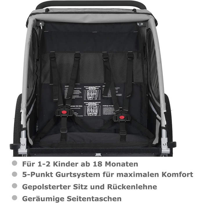 Дитячий причіп Tiggo VS 2 в 1: велосипедний причіп та коляска-візок, сірий