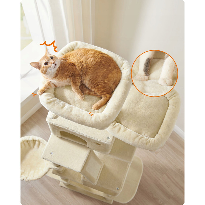 Високий когтеточка-комплекс Feandrea бежевий, 206 см, для великих кішок XXL з гамаком та лежаком