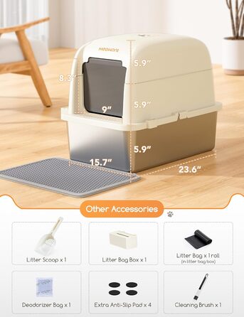 MeoWant туалет для котів з нержавіючої сталі, 152,4 см, великий, відкритий/напіввідкритий, закритий 3-в-1, для великих котів, з контролем запаху, високі борти, білий