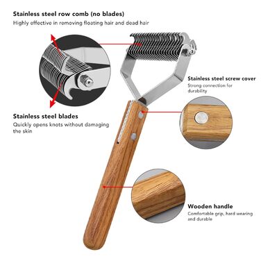 Щітка для видалення підшерстка для собак, двостороння, гребінець для собак та котів, інструмент для видалення ковтунів, гребінець для підшерстка, видалення ковтунів для собак та котів