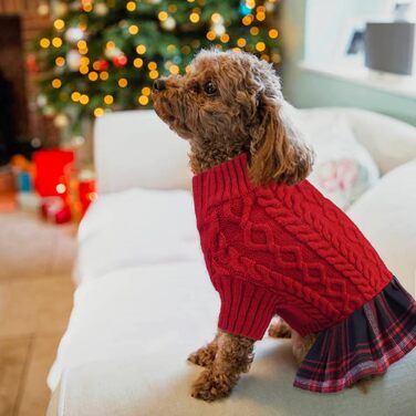Пуловер для собак з коміром-гольф на Новий Рік, теплий одяг для цуценят, класичний в'язаний одяг для маленьких собак, чихуахуа, теплий одяг на Новий Рік, одяг для домашніх тварин (червоний, S)