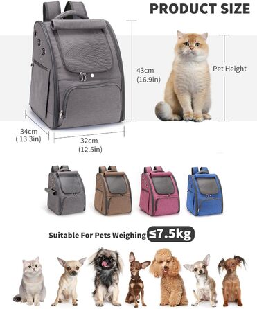 Рюкзак для собак та котів PETCUTE: дихаючий, складаний, для малих порід, сірий