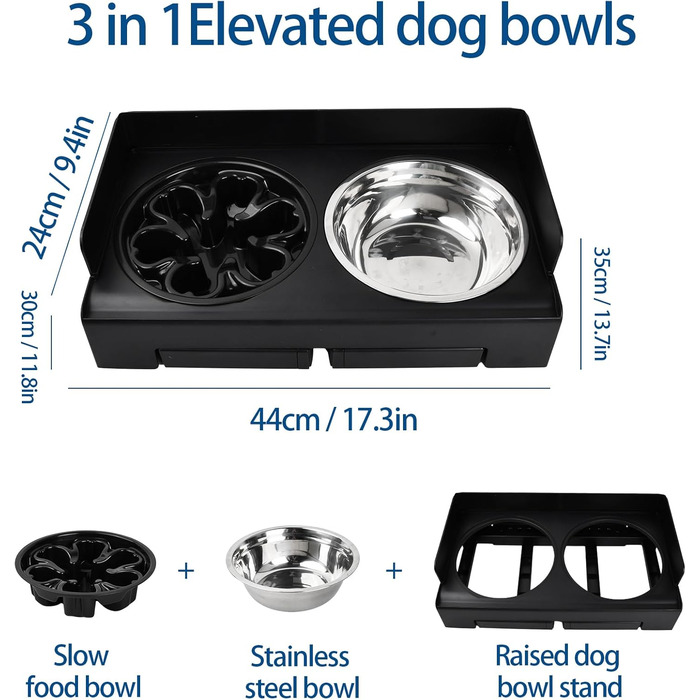 Підвищена годівниця для собак Dokeno, регульована по висоті, велика, для собак великих, середніх та малих порід, миска для повільного годування, не проливаються, стійка для мисок