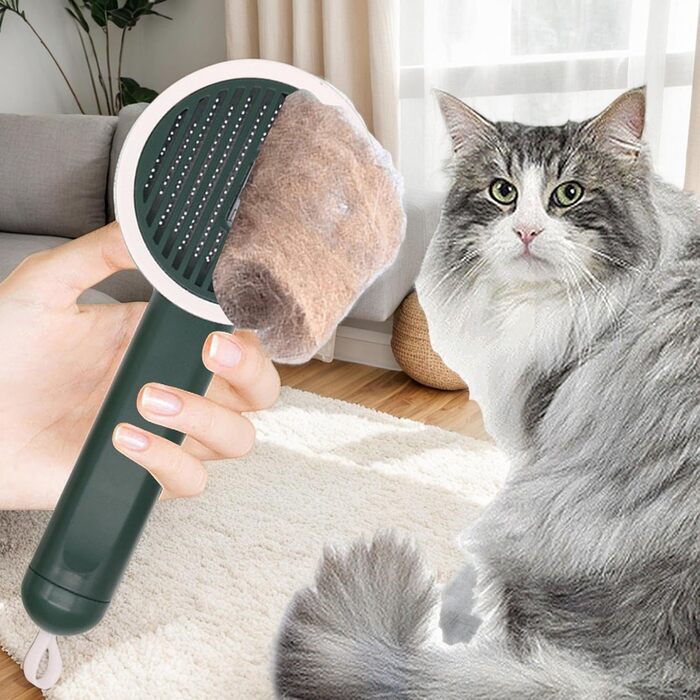 Гребінець для котів Slicker Brush – проти випадіння шерсті | Антиковзаюча щітка з функцією UV та висувним ножем для купання та подорожей, білий (зелений)