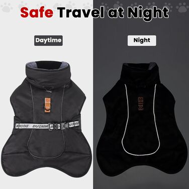 Тепла куртка для собак на зиму, чорна, з відбиваючими смужками, 3XL