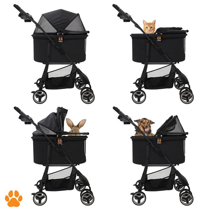 Візок для собак CECE 2 в 1 з переносною коробкою | Складаний візок-коробка для собак з додатковим кошиком для покупок | Використання як візок або безпечний переноска – Меланж (Чорний)