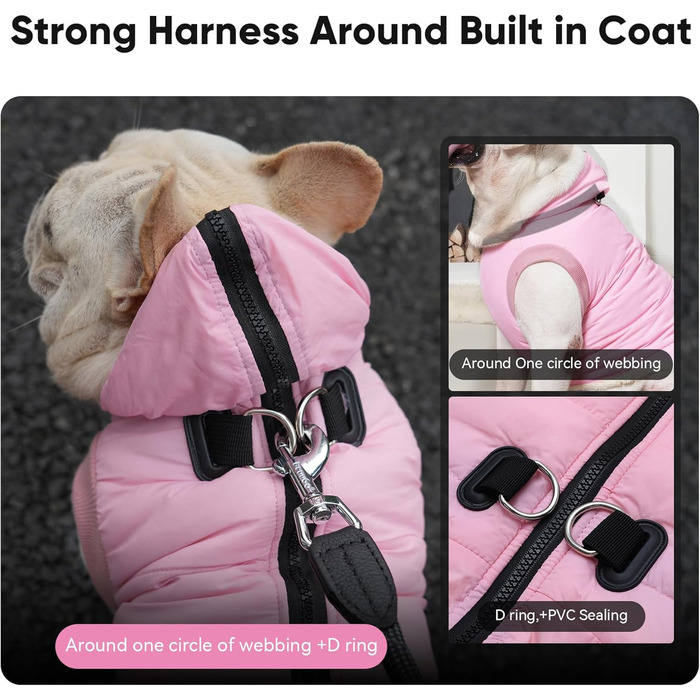 Теплий пуловер для собак Vecomfy з інтегрованим шлейкою, рожевий, XS (для маленьких собак та цуценят)