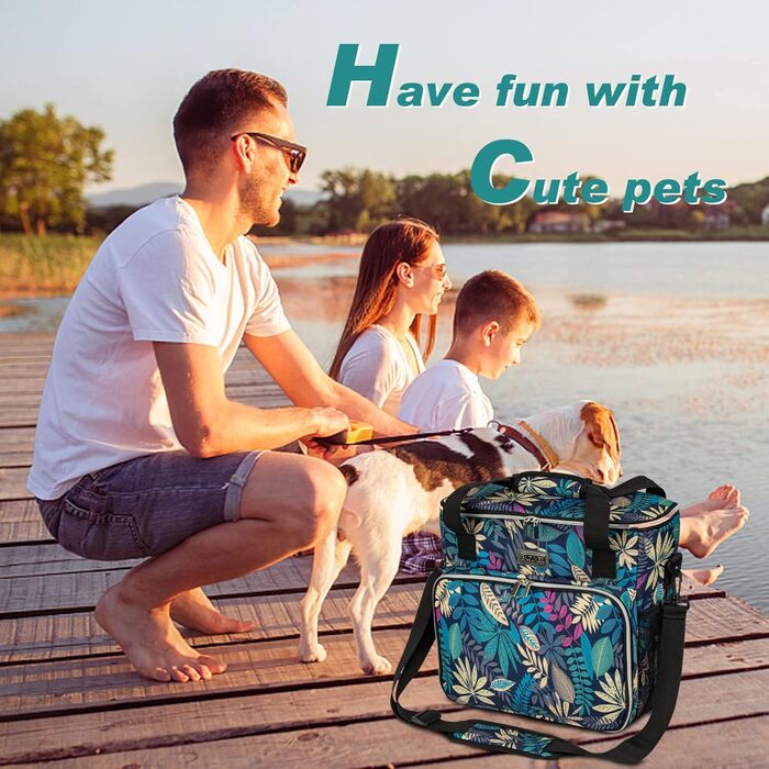 Сумка для собак Baglher, подорожі з домашніми тваринами: набір для перевезення з 2 контейнерами для корму та 2 складною мискою (Medium, Hawaii)