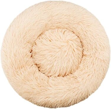 Кругле ліжко для собак та котів Zentaurus, плюшеве, м'яке та пухнасте (Світло-абрикосове, 60 см)