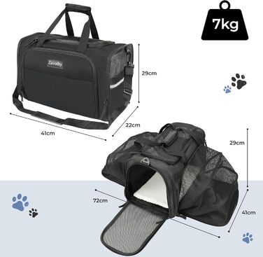 Транспортна сумка для котів та собак, переноска, дихаюча та легка, переноска для котів з регульованим плечовим ременем, знімна подушка (Чорний, XL)