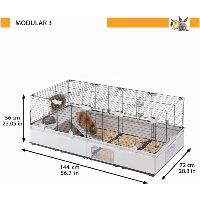 Клітка для кроликів Ferplast Modular 4 з аксесуарами, розширювана, велика, 179x72x56 см