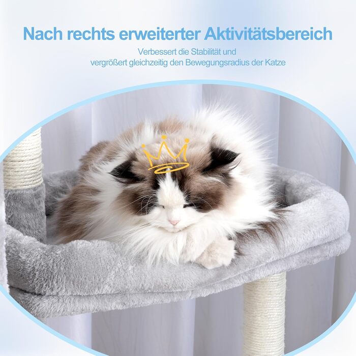 Котячий будиночок Hey-brother XXL для великих котів, 180 см, сірий, з 3 платформами, 2 кошиками та великою печерою