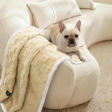 Водонепроникний коврик для собак Luciphia, великий розмір, Sherpa Fleece, двосторонній, захист ліжка та меблів, бежево-коричневий (85x57 дюймів)