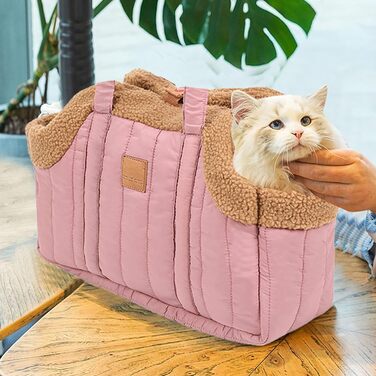 Сумочка для собак до 7.5 кг, тепла флісова переноска для цуценят та собак, зворотна транспортна сумка - переноска з плечовим ремінцем та сумкою для зберігання (Рожевий)
