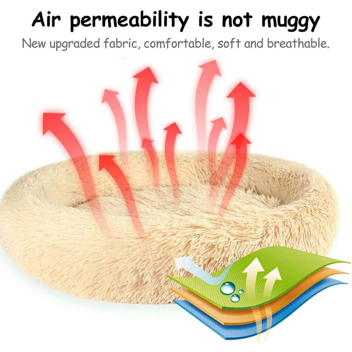 Кругле ліжко для кота/собаки Donut, 70 см, бежеве. М'яке, зручне, з густою оббивкою, для дому, миється.