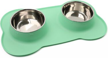 Набір мисок для тварин DIVCHI з силіконовим килимком, подвійний набір для котів, цуценят та маленьких собак (Vista Blue, M) Зелений M