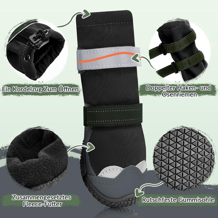 Зимові чоботи для собак, захист подушечок лап, водонепроникні. Розмір 6, чорний колір