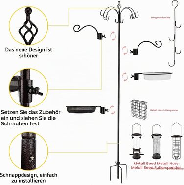 Годівниця для диких птахів Urban Deco: Комплект з підвісним диспенсером, металевою станцією для смальцю та поїлкою для залучення птахів (225 см)