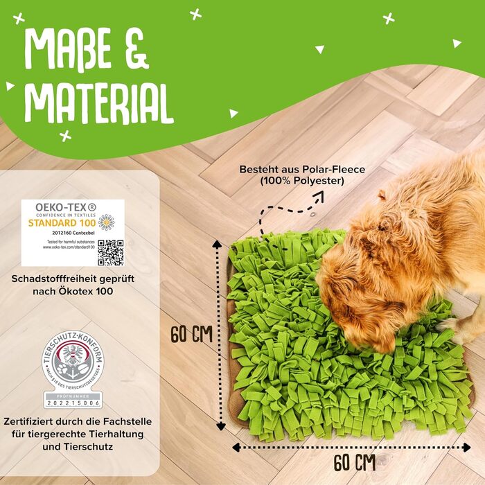 KNAUDER'S Best – нюховий килимок для собак 60×60 см, понад 1 150 бахром, іграшка з полярфлісу 3 м², м'який, німецька якість