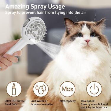 Масажна щітка 3-в-1 для тварин | Антистатичний гребінь для котів та собак | Видалення шерсті та масаж | Вбудований пульверизатор для води | Ідеальна для щоденного догляду за шерстю