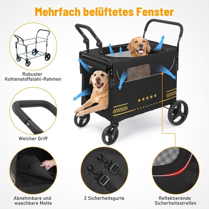 Транспортна візок для собак, важкий, з розкладною рампою, до 80 кг, чорний