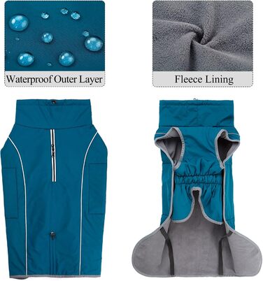 Теплий непромокальний зимовий пуловер для собак - флісова куртка з блискавкою, відбивачі, для прогулянок (M, блакитний)
