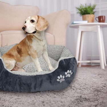 М'яке та пухнасте ліжко для собак та котів 70x64x18 см - зручне спальне місце з високим бортиком, антиковзким дном, легко миється. Міцне ліжко для тварин сірого кольору (сірий/графіт)