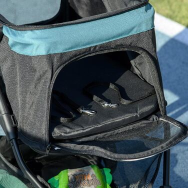 PawHut Візок для собак та котів 2-в-1, складний, до 10 кг, з подушкою, сіткою, дверима, кошиком для зберігання (темно-зелений)