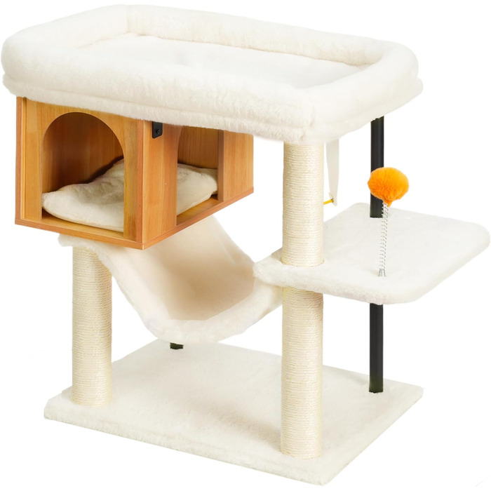 Котячий будиночок з дряпалкою Heybly HCT017WB з великою плюшевою платформою 54 x 40 см та висотою 57.5 см, сталеві труби, стійка основа для великих котів