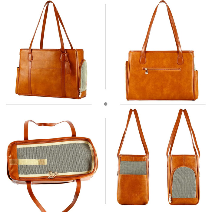 Сумка-переноска для собак та котів Monanller, шкіряна, для маленьких собак, кошенят, цуценят, схвалена авіаперевізниками, м'які стінки, коричнева