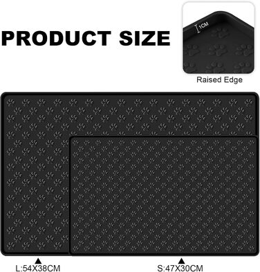 Силіконовий килимок для корму собак та котів, 54x38 см, чорний, з принтом лапок - MOACC