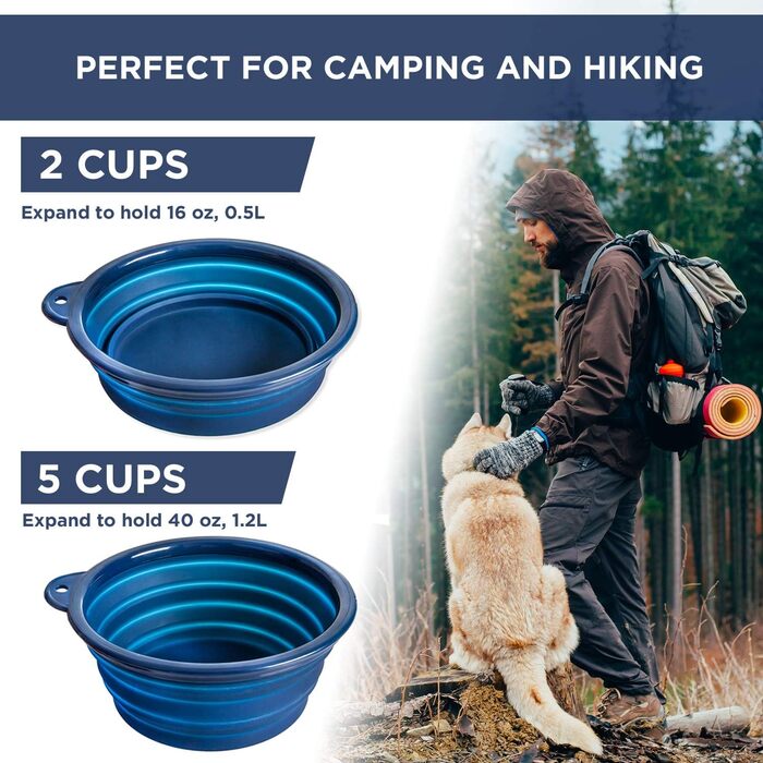 Складані миски для собак Bonza, 2 шт., 1200 мл, сумка, морська хвиля