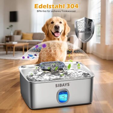 Фонтанчик для котів та собак 15L: великий, з нержавіючої сталі, з LED та вікном, для великих собак та кількох тварин