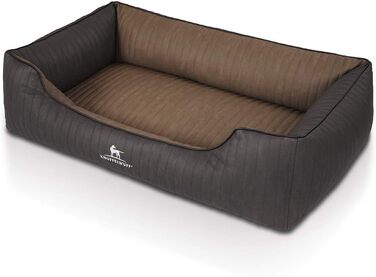 Ортопедичне собаче ліжко Knuffelwuff Outback XXL з лазерного стеганого штучного шкіряного покриття, 120 x 85 см - знімний чохол - легко мити - для великих, середніх та маленьких собак (Чорний/Бежевий, L 120 x W 85 x H 25 см)