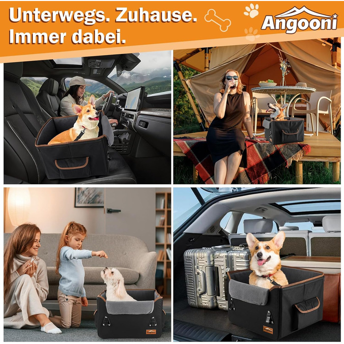 Автокрісло для собак Angooni: зручний бустер для маленьких та середніх собак з кишеньками для зберігання, м'яке плюшеве ліжко для переднього та заднього сидіння (чорне)