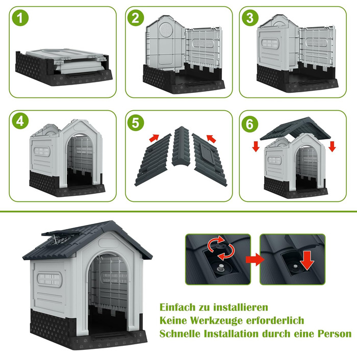 NAIZY Будинок для собак з дахом-люком, 80x71 см, PP, для внутрішнього та зовнішнього використання, зимостійкий, вентильований, XL