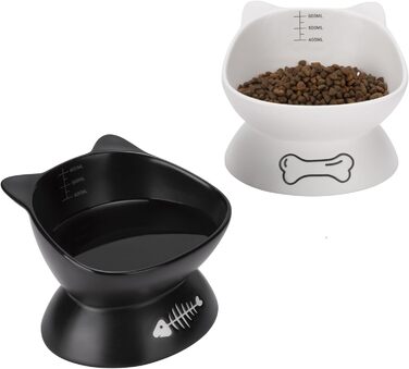 Набір мисок для котів Navaris: 2 миски по 400 мл з позначеннями об'єму, піднята годівниця, кераміка, стильний дизайн