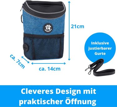 Пакет для ласощів Silberpfote® Premium для собак - ідеально для виховання цуценят та тренувань. Функціональний, практичний, з великим об'ємом та дозатором для відходів (блакитний)