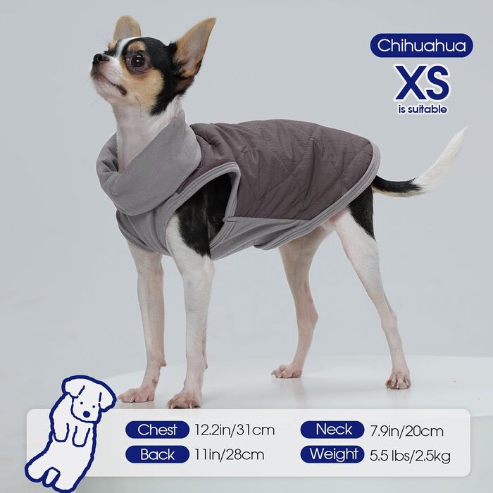 Флісова куртка для собак FUAMEY, тепла зимова жилетка, легкий мантель, пуловер, дихаюча, з високим коміром, вітронепроникна, водовідштовхувальна, для цуценят, розмір L (Large), колір коричневий та сірий