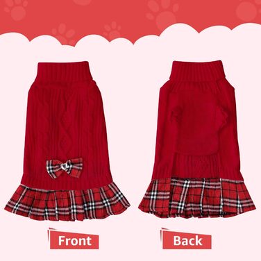 Пуловер для собак SlowTon, теплий пуловер з коміром-горловиною для маленьких та середніх собак, зимовий пуловер з отвором для повідка, червоний в клітинку, розмір S