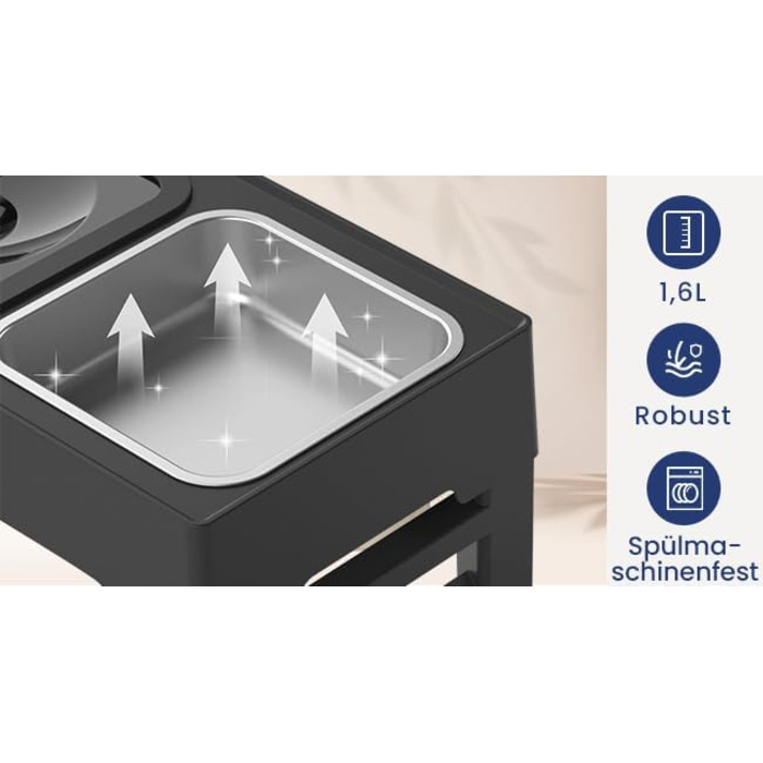 Підвищена годівниця для собак 2-в-1 з регулюванням – годівниця та миска для води без обливання, чорна. BWL-PSA-ADJ-2IN1-BLK