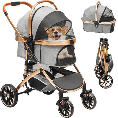 Візок для собак та котів 3-в-1 DWVO: візок, переноска, сумка. До 22 кг, сірий