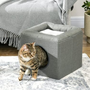 Будиночок для котів PawHut, двоярусний, з подушкою, котяча хатинка для котів до 5 кг, 36,5×36,5×33 см, зелений