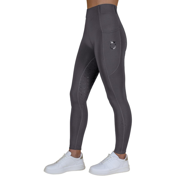 Легінси для верхової їзди Royal Horsemen для жінок та дівчаток (XXS-XL) з силіконовим покриттям - зручні легінси з високою талією з кишенею для телефону та шлевками для ременя - колір: сірий сталь, розмір: Slim 38