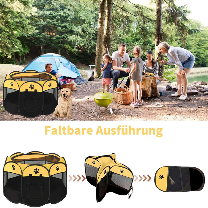 Портативний вольєр для цуценят та тварин, 74x43 см (жовтий)