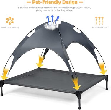 Лежанка для собак Relax4Life з балдахіном, сіра, для дому та саду, до 60 кг, 105 x 87 x 89 см