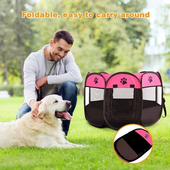 Клітка-забіг для цуценят та тварин, 74x74x43 см. Підходить для собак, котів, кроликів та інших дрібних тварин. Для використання в приміщенні та на вулиці (Рожева)